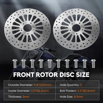Silvery 11.8" Front Brake Rotors With Bolts Fit for Harley Davidson Touring - size: 2 Front Rotor