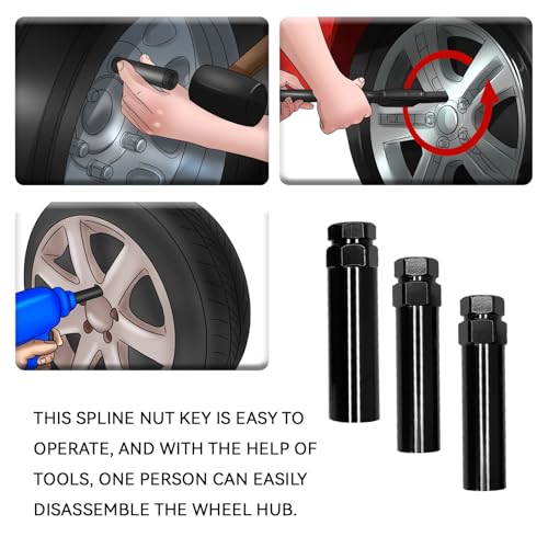 Large 6 Spline Lug Nut Socket, Wheel Lock Removal Kit for 21 mm (13/16 Inch) & 22 mm (7/8 Inch) Hex Socket Wrench, Wheel Lock Key Replacement for Aftermarket 6 Spline Lug Nut - size: Large 6 Spline