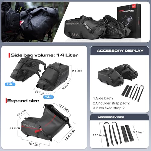 Rhinowalk Motorcycle Saddlebags 48L(24L*2) Waterproof Motorbike Side Bags, Travel Luggage Panniers with Shoulder Strap for Adventure & Sport Motorcycle Racks, 1 Pair - size: 48L Black