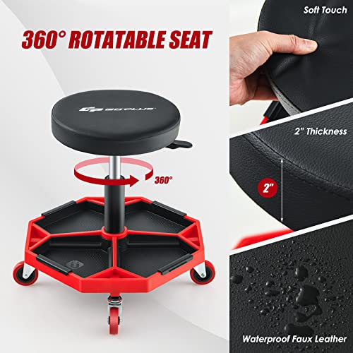 Goplus Mechanic Stool with Wheels, Magnetic Tool Tray, 330LBS Capacity - color: Red, size: Tool Tray