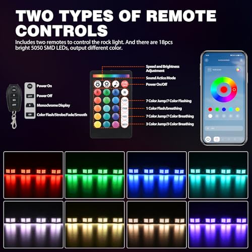 Nilight RGB LED Rock Lights Kit 6 PCS 18LED Wide Angle Wheel Well Light - color: RGB 18LED, size: 6 Pods