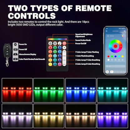 Nilight RGB LED Rock Lights Kit 12 PCS 18LED Wide Angle Wheel Well Light - color: RGB 18LED, size: 12 Pods