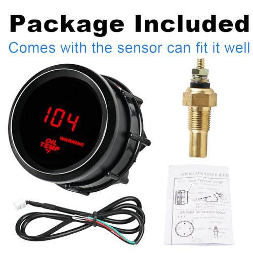 2inch 52mm Oil Temp Temperature Gauge Meter 104-302℉ DC12V with Sensor - color: Oil Temp Gauge