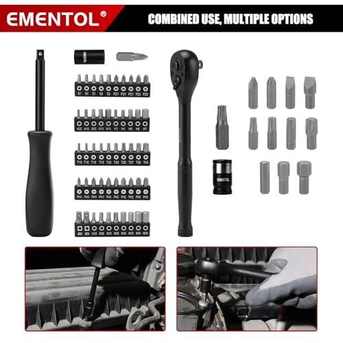 EMENTOL 189-Piece Impact Socket Set, 1/4" & 3/8" Drive Metric and SAE Sizes, CR-V Steel, Includes Deep & Shallow Sockets, Ratchets, Bits, Extensions, Spark Plug Socket & More, with Plastic Tool Case - size: 1/4" & 3/8" 189pcs