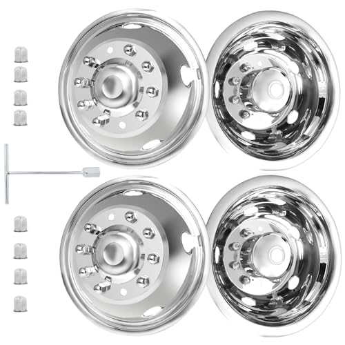 hightall 19.5 Wheel Simulators, 19.5" 10 Lug Stainless Steel Hubcaps,Polished Surface,2Pcs Front Wheel/2Pcs Rear Wheel,Bolts On Wheel Cover Set Compatible with Ford 2005-2025 F450/F550 - size: 19.5" For 2005-2025 F450 F550