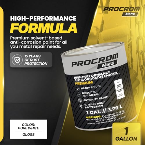 Premium Metal Paint – Gloss Pure White, 1 Gallon | Direct-to-Metal, Professional Finish, Anti-Rust Protection, Fast-Drying Indoor & Outdoor Coating - color: Pure White - Gloss, size: 128 Fl Oz (Pack of 1)