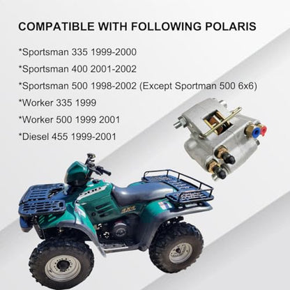 Rear Brake Caliper Assembly Fits for Polaris Sportsman 335 400 500 Worker 335 500 Diesel 455 with Pads Repl.# 1910553 1910441 1910366 1930818