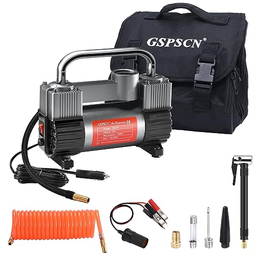 GSPSCN 12V Heavy Duty Tire Inflator Metal Portable Air Compressor Pump - color: Titanium
