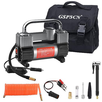 GSPSCN 12V Heavy Duty Tire Inflator Metal Portable Air Compressor Pump - color: Titanium