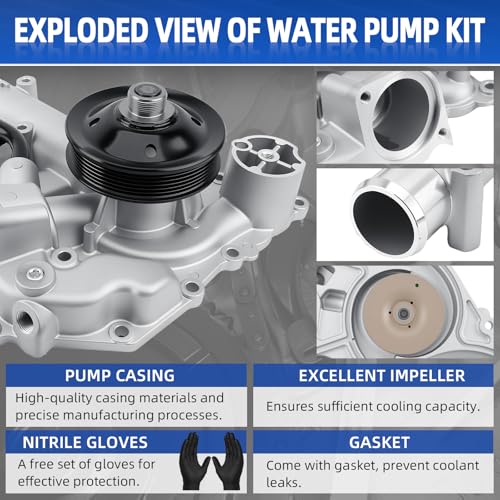 AW6341 Professional Water Pump Compatible with Ram 1500 2011-2020, 2500 3500 11-18, Dodge Ram 09-10 5.7L V8 HEMI, Durango, Chrysler Aspen. OEM Replaces 53022192AE - size: 2009-2020