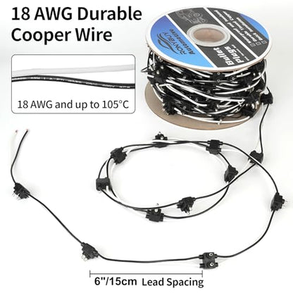 150x 2 Wire Pigtail Double Male Bullet Plugs Roll, 18 Gauge 2 Prong Wire Harness for Clearance Side Markers Trucks Trailers, Continuous 150 Plugs, 6" Lead Spacing Between Plugs - style: 150 Count