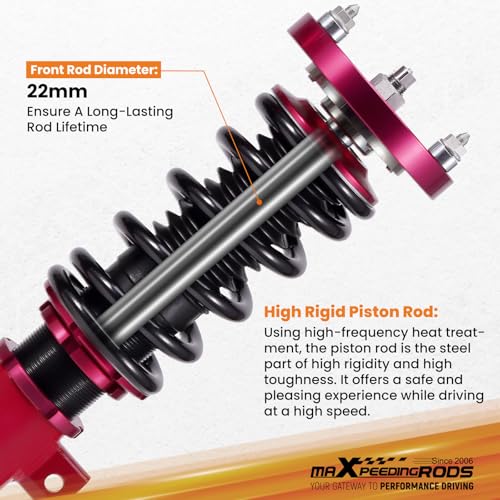 maXpeedingrods Coilovers for BMW 3 Series E90 RWD 2004-2011, for BMW E91 RWD 2004-2012, for BMW E92 RWD 2005-2013, for BMW E93 RWD 2006-2013, Height Adjustable Coilover Suspension Lowering Kit Red