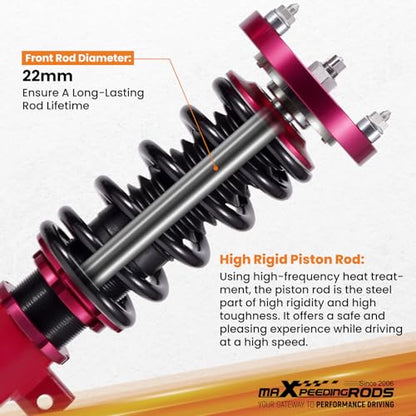 maXpeedingrods Coilovers for BMW 3 Series E90 RWD 2004-2011, for BMW E91 RWD 2004-2012, for BMW E92 RWD 2005-2013, for BMW E93 RWD 2006-2013, Height Adjustable Coilover Suspension Lowering Kit Red
