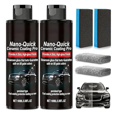 2PCS Nano-Quick Ceramic Coating Pro, Revolutionary Nano Spray for Car Detailing, Car Nano Quick Coat Restoring, for Dust-Proof Glass Effect and Lasting Luster, 3.38fl.oz