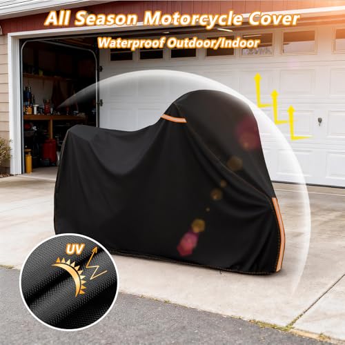 Full Enclosed Motorcycle Cover with Reflective Strips,87" W x 33" D x 50" H - size: 87"W x 33"D x 50"H