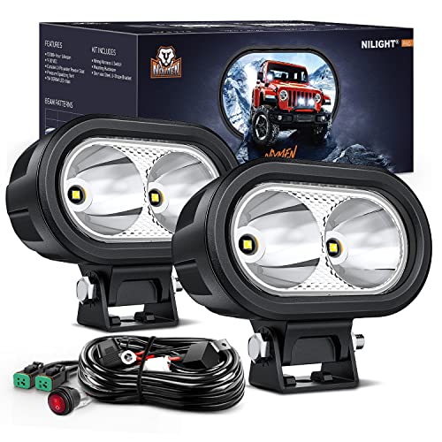Nilight 2 PCS 4 Inch 2100LM Super Spotlight Motorcycle LED Pods - color: 2Pcs 20W 4Inch LED Spotlight w/16AWG Wiring Harness