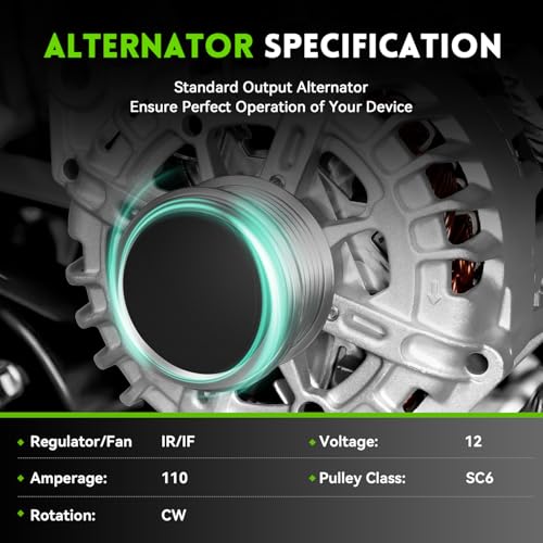 110A New Alternator Compatible With 2007-2012 Nissan Altima L4 2.5L, 2007-2012 Sentra, 2011-2013 Rogue, 2014 2015 Rogue Select, 400-40102, 23100-JA02A, AVA0074, TG12C032, 11258N - size: 11258N