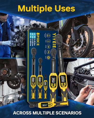 1/2", 3/8" &1/4" Digital Torque Wrench Set, 162Ft-lb, 62.5Ft-lb & 22.1Ft-lb - size: 1/2" & 3/8" & 1/4" 8 PC