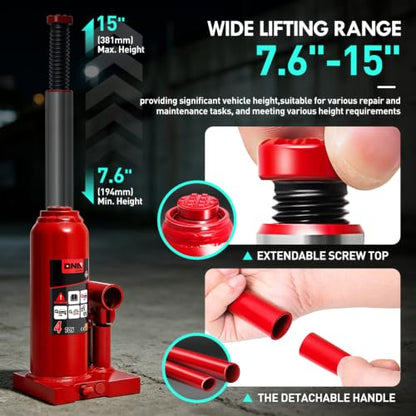 DNA Motoring 4 Ton Hydraulic Car Bottle Jack, Red, 8000 lbs Capacity - color: red, style: 4 ton
