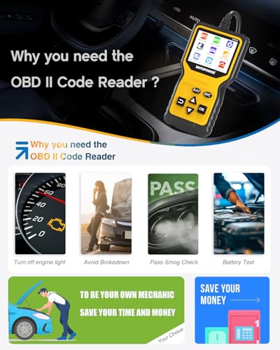 MOTOPOWER MP69033 Pro OBD2 Scanner Code Reader Check Engine Fault Light Diagnostic Scan Tool with Battery Tester - color: Yellow
