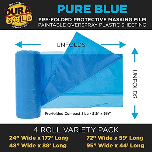 Dura-Gold Pure Blue Pre-Folded Masking Film, (4 Pack of 24, 48", 72", 95") - size: 24, 48, 72, 95-inch