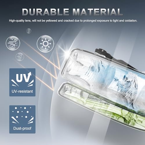 KUIPERAUTO Headlight Assembly Front Lamp Compatible with 1999-2006 GMC Sierra 1500 2500, 2000-2006 GMC Yukon Headlamp w/Bulb Chrome Housing/Clear Lens/Clear Corner - color: Chrome/Clear/Clear