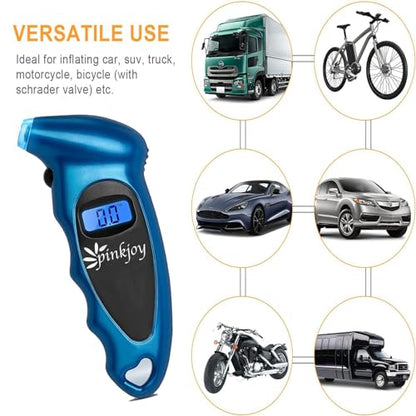 PINKJOY Digital Tire Pressure Gauge 150 PSI, 4 Settings, Tire Gauge for Car, Truck, Motorcycle, Bicycle with Backlit LCD and Non-Slip Grip (Blue) - color: Blue 1 Pack