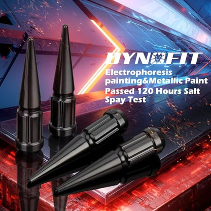 DYNOFIT M12x1.5 Spike Lug Nuts, 4PCS 3.35 inch Tall Closed End Nuts Compatible with Acura, Lexus, Mitsu-bishi(Black) - color: Black, size: 12x1.5 4PC