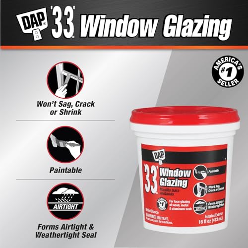 DAP '33' Window Glazing, White, 16 Oz (7079812121) - size: 16 oz