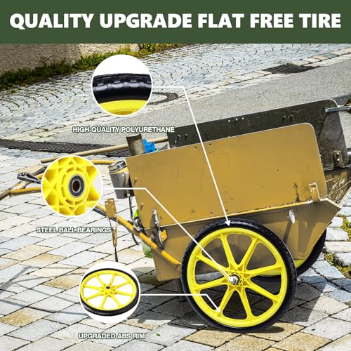 20" Flat Free Tire and Wheel with 3/4" & 5/8" Bearing, 2 Pack - color: Yellow