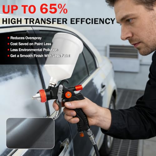 HVLP Spray Gun with 1.4/1.7/2.0mm Nozzles and Accessories Red - color: Red