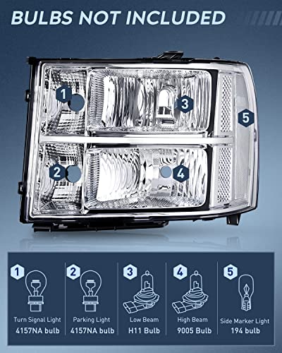 Nilight Headlight and Taillight Combo for 2007-2013 GMC Sierra 1500 - color: Chrome Housing + Clear Reflector w/Tailight