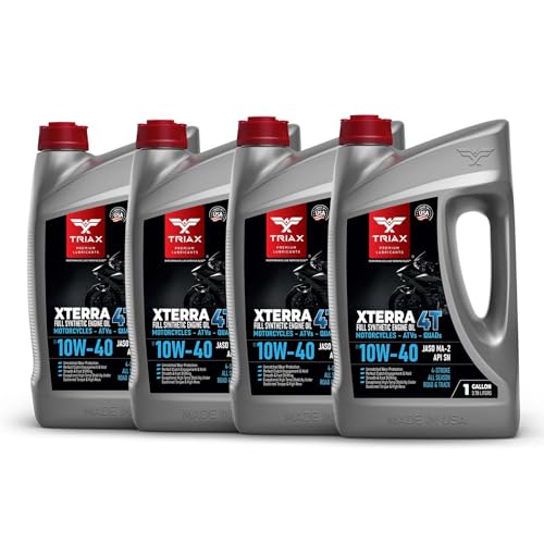 TRIAX XTerra 4T 10W-40 Full Synthetic 4 Stroke Engine Oil | For Motorcycles, ATVs, Quads & Snowmobiles | Exceeds JASO MA2 & API SL/SM/SN | True All Season | Race Ready (4 Gallon Pack) - size: 1 Gallon - Pack of 4