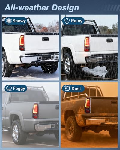 Nilight Taillight Assembly Compatible with 2003-2006 Chevy Silverado Pair - color: LED Black-C Shape