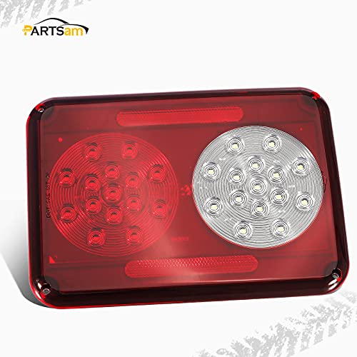 Partsam 2Pcs Double LED Trailer Tail Lights - Stop, Turn, Backup, Reverse - 30 LEDs Horizontal/Vertical Surface Mount RV Motohome Double Tail Lights