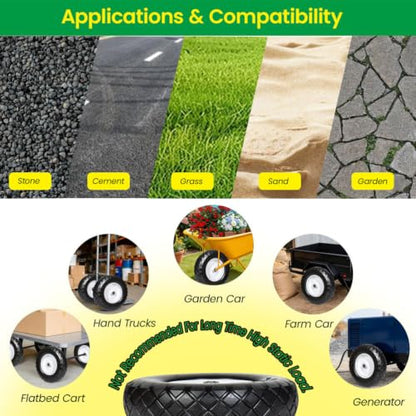Wheelbarrow Tire and Wheel, 16" Flat Free Solid Tire 4.80/4.00-8