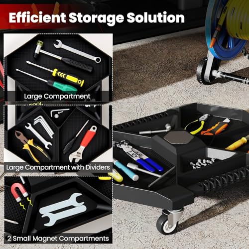 Goplus Rolling Tool Tray, Under Car Magnetic Moving Tray with 4 Swivel Casters, 55 LBS Capacity Caddy Tray, Tool Tray Creeper for Garage, Workshop, Automotive Repair, Mechanics - size: 20.5" x 16.5" x 4"