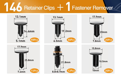 GOOACC 146PCS Nylon Bumper Shield Retainer & Double End Xmas Tree Retainers Clips Universal Auto Body Shield Retainer Fastener Clip Assortment- Bonus Fastener Remover - size: 146Pcs Clips + Remover