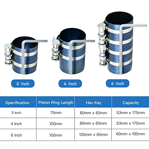 8Pcs 3" 4" 6" Piston Ring Compressor, Car Engine Piston Ring Compressor Tool with Pliers, Hex key and Stainless Steel Feeler Gauge, Piston Ring Installation Tool for Car Engine