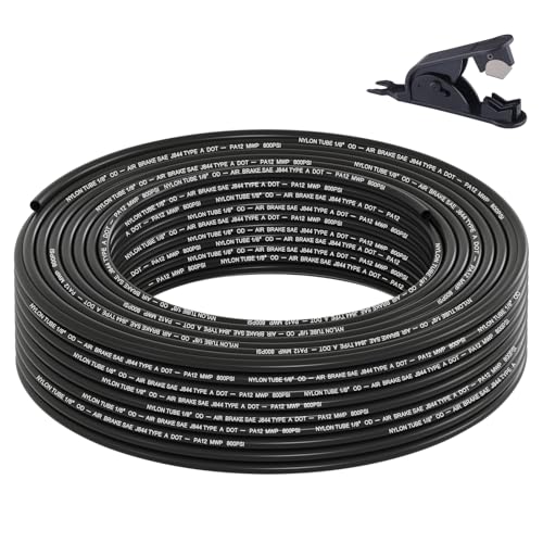 1/8" DOT Air Line, 100FT SAE J844 PA12 Nylon Air Tubing with Cutter - size: 1/8" OD 100FT