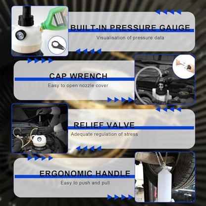 2L Manual Brake Bleeder Kit，Pressure Brake Bleeder Pump with 1L Brake Bleeder Bottle for Most Vehicles