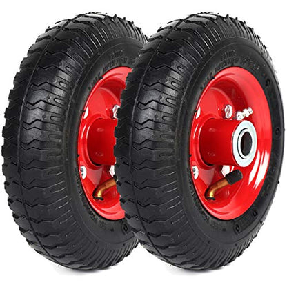 AR-PRO (2-Pack) 2.80/2.50-4" Tire and Wheel Set - 8 Inch Wheelbarrow Tire and Wheel Replacement with 3/4" Bearings and 3" Centered Hub - Extra Adapter kit includes 1/2" Bearings - color: Red, size: 2.80/2.50-4", 8 Inch