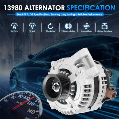 Car Alternator 13980 105A Fit for Honda Accord CR-V Element Civic - size: #13980N, 13980 Alternator