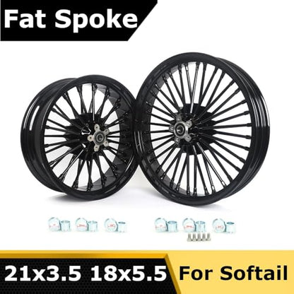TOFR 21x3.5 18x5.5 Fat Spoke Wheels Black For Harley Softail Choppers 06-20 - color: Gloss Black, size: Front：21x3.5 Rear：18x5.5