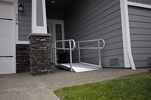 EZ-ACCESS - Portable Wheelchair Ramp and Aluminum Ramp with Handrails - Heavy Duty Mobility Device, Handicap Ramp with Textured Surface for Steps & Vertical Picket Handrails for Transport - 3G 4-Foot - size: 48 Inch (Pack of 1), style: Ramp + vertical pic