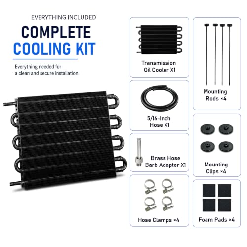 Transmission Oil Cooler, 8 Pass Tube and Fin Cooler Kit, 5/16 Universal Aluminium Oil Cooler Kit with Hose Mounting (Black) - color: Black, size: 8 Pass