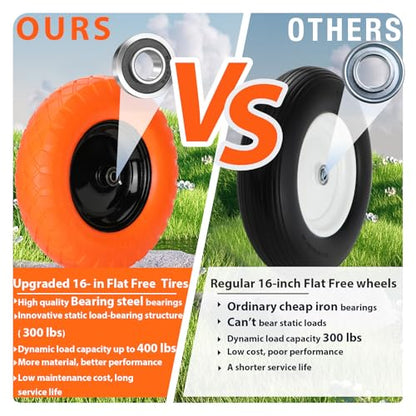 Upgraded 4.80/4.00-8 Flat Free Wheelbarrow Wheels with 5/8" & 3/4" Bearing - color: orange