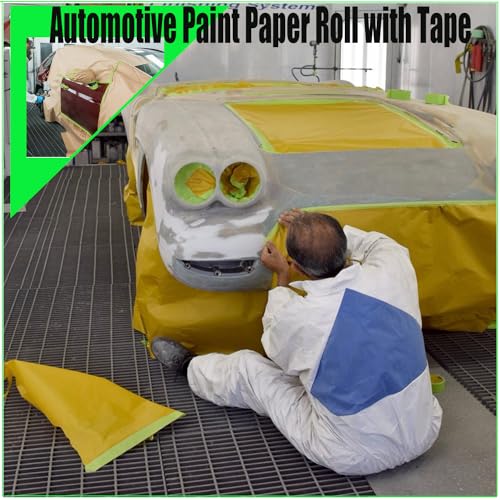 Masking Paper, 6 Rolls Automotive Paint Paper Roll with Tape, Assorted Sizes Tape and Drape, Paint Masking for Painting Car and Auto Body,Floor Protection, Wall Covering(6in 12in 18in)