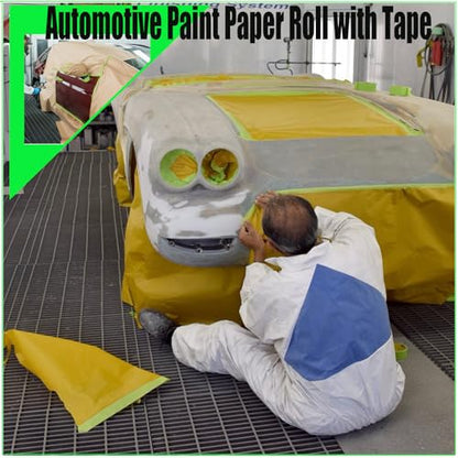 Masking Paper, 6 Rolls Automotive Paint Paper Roll with Tape, Assorted Sizes Tape and Drape, Paint Masking for Painting Car and Auto Body,Floor Protection, Wall Covering(6in 12in 18in)