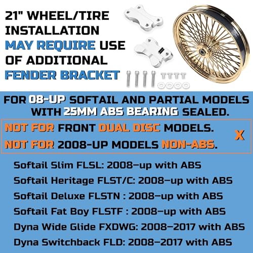 FatFlex Front Wheel for Harley Softail Slim Fat Boy 21” x 3.5” Gold - color: 21*3.5'', Gold+Gold+Gold